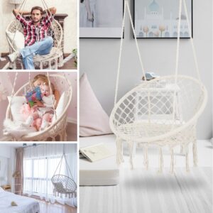 Macrame Hanging Hammock Chair, Cotton Rope Swing for Indoor and