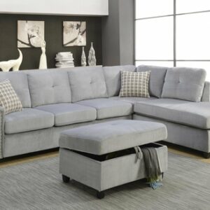 78inches X 33inches X 36inches Gray Velvet Reversible Sectional Sofa