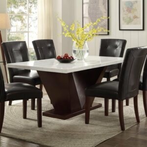 Contemporary White Marble And Walnut Dining Table