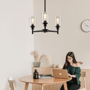 3 Lights Black Chandeliers for Dining Room Light Fixture over Table,