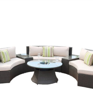 6 Piece Black Half Moon Outdoor Sectional Set with Ice Bucket