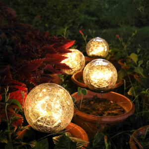 2Pcs Solar Lights Outdoor Garden Decor Cracked Glass Ball Warm Lights