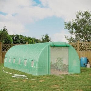 26.2 ft x 9.7 ft Outdoor Walk-in Greenhouse with Green PE Cover and