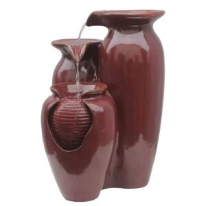 Outdoor Garden Patio 3-Tier Burgundy Red Ceramic-Look Polyresin Water