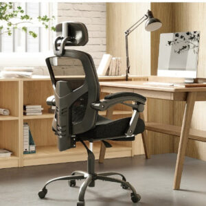 Retractable Footrest Ergonomic Swivel Office Chair With Lumbar Support