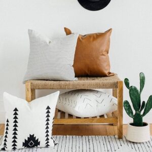 Throw Pillow Set of 4, Faux leather and cotton accent pillows