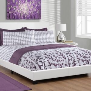 45.75inches White Solid Wood MDF and Foam Queen Size Bed with Leather
