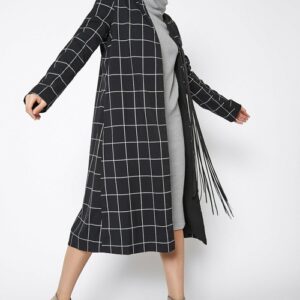 Women's Minimalist Grid Longline Coat In Black