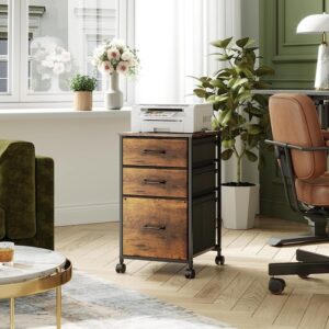 Rolling File Cabinet 3 Drawer In Rustic Brown Office Furniture