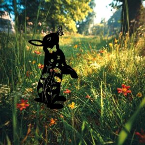 Metal Rabbit Garden Stake & Wall Sculpture-Outdoor Silhouette Yard Art