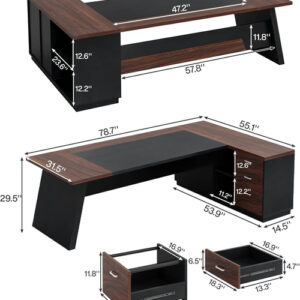 78 Inch L Shaped Executive Desk Walnut Black For Home Office