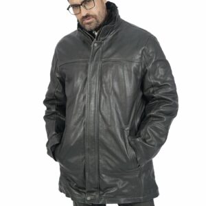 Traper Warm Long Black Leather Jacket