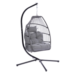 Patio Wicker Folding Hanging Chair With Cushion And Pillow