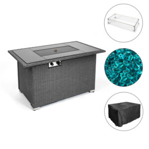 Outdoor 44" Fire pit Table Rectangle with 8mm Tempered Glass Tabletop