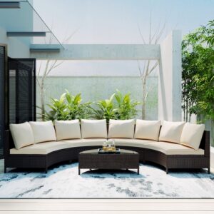 5-Piece Outdoor Sectional Sofa Set PE Rattan Beige for Patio, Garden,