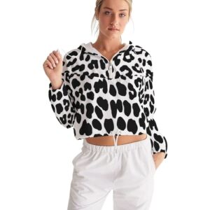 Womens Cropped Windbreaker Jacket - Black and White Leopard Print